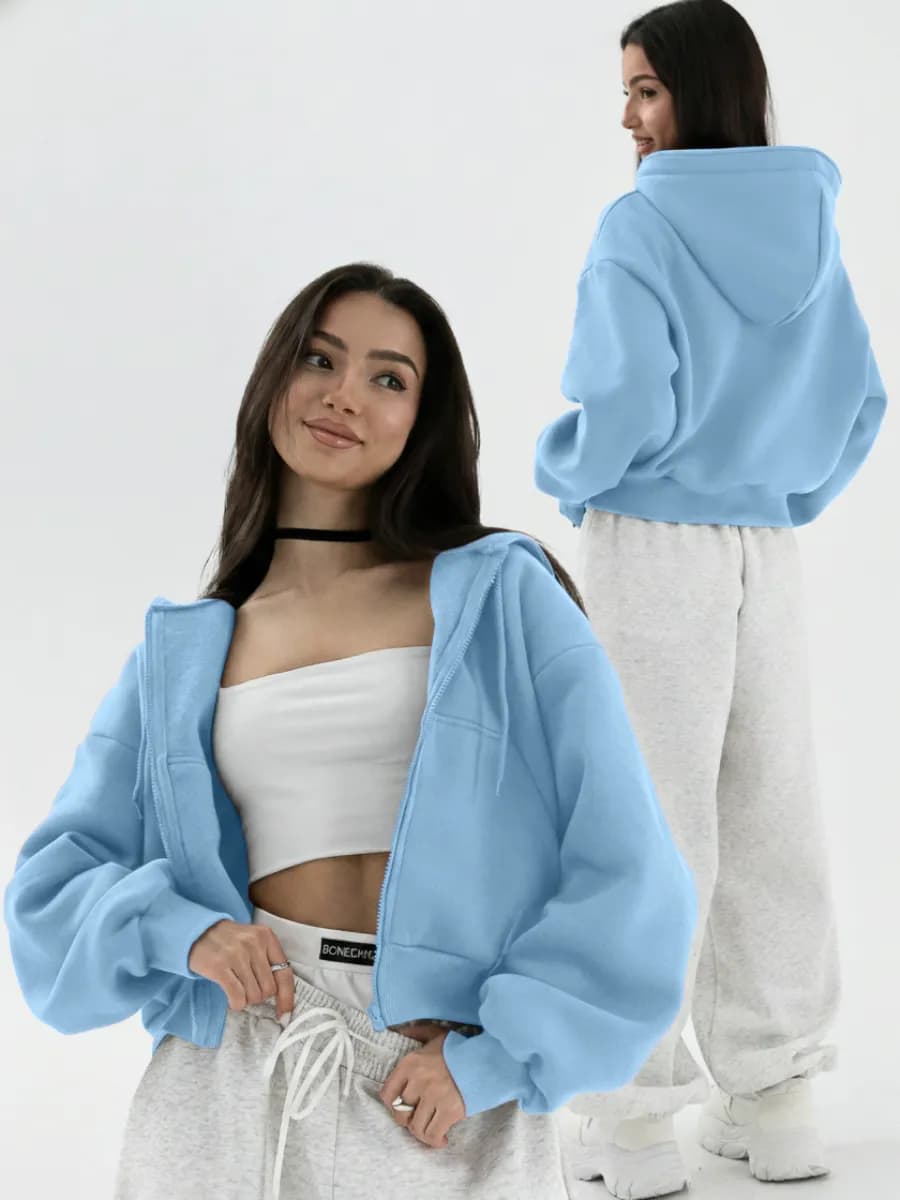 Укороченное худи без начеса на молнии