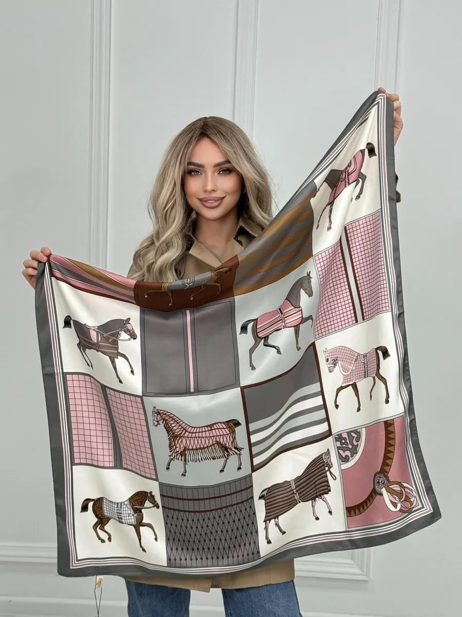 Платок женский шелковый на голову шею весна 2026