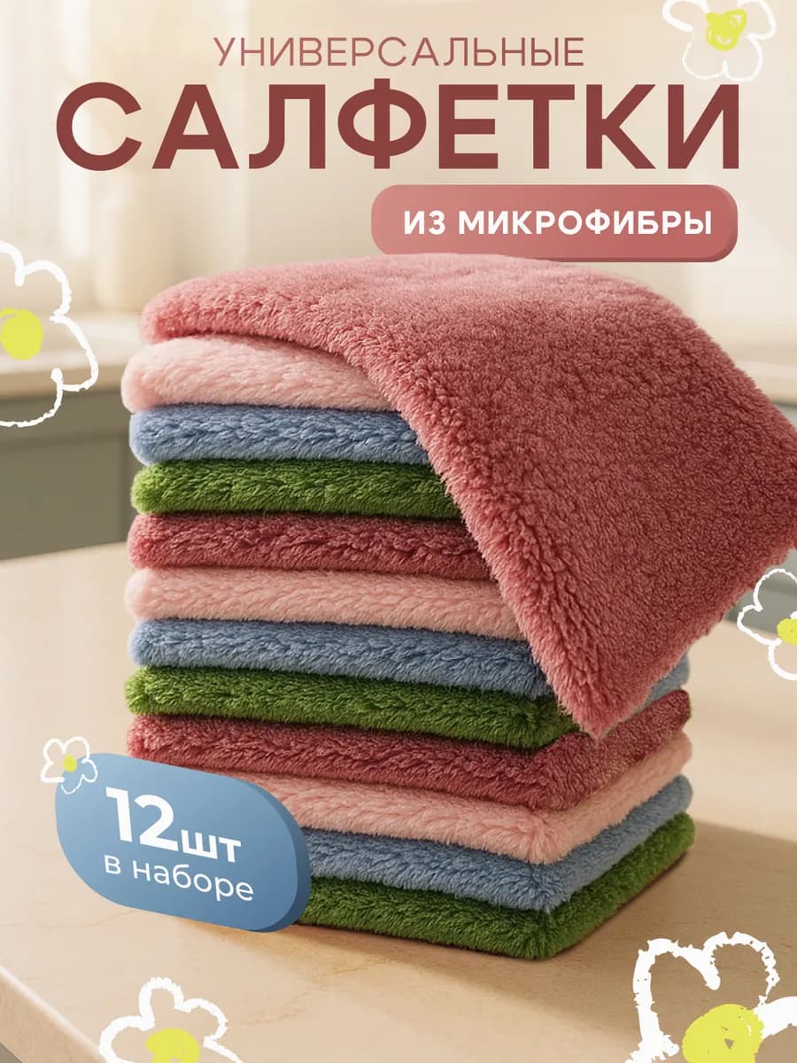 Салфетки для уборки из микрофибры плюшевые