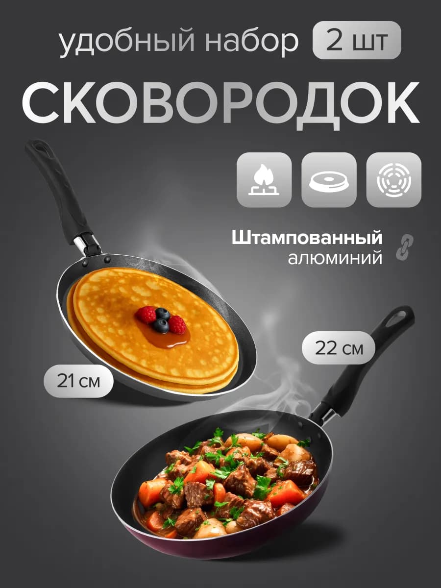 Набор антипригарных сковородок 21 см и 22 см