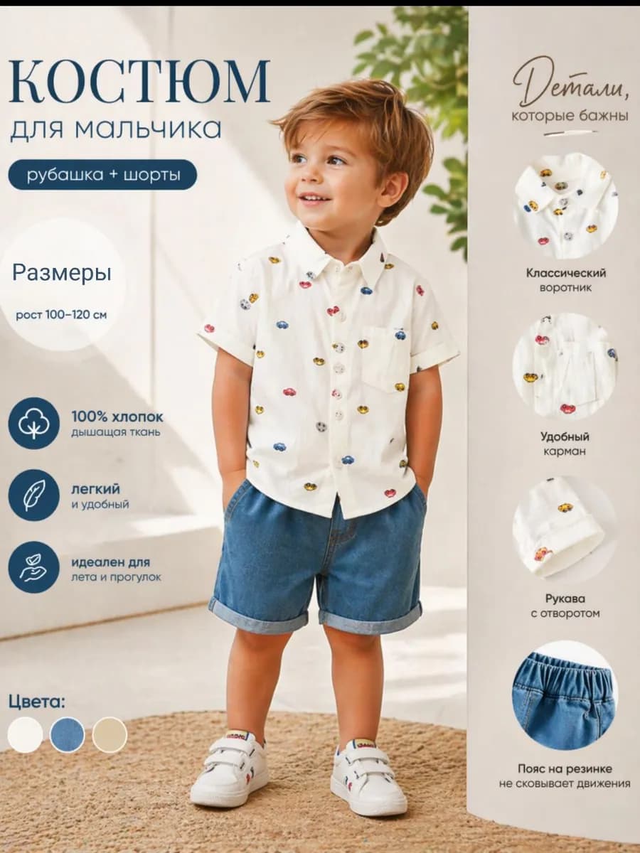 Летний детский костюм с шортами