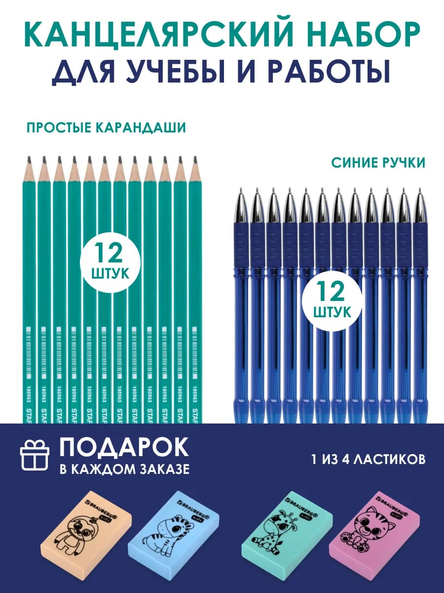 Канцелярия для школы и офиса. Ручки шариковые и карандаши