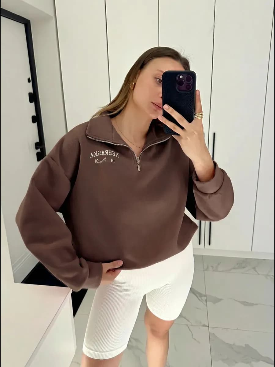 Свитшот на молнии y2k полузамок с принтом оверсайз