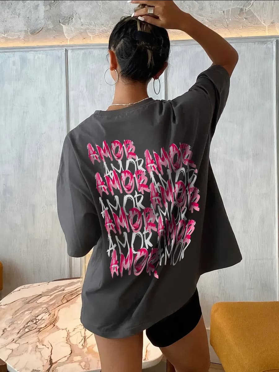 Футболка oversize с принтом AMORE