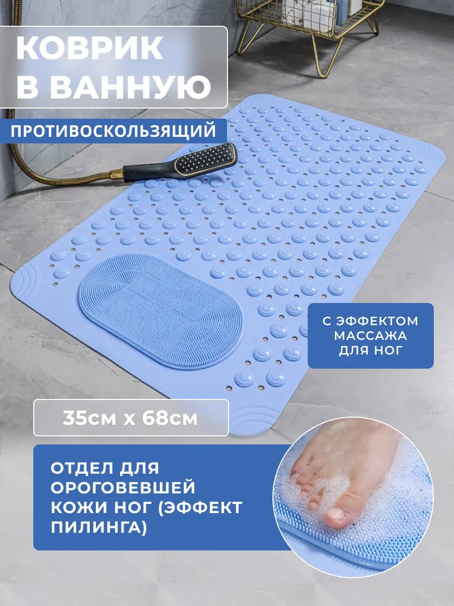 Коврик в ванную противоскользящий на присосках