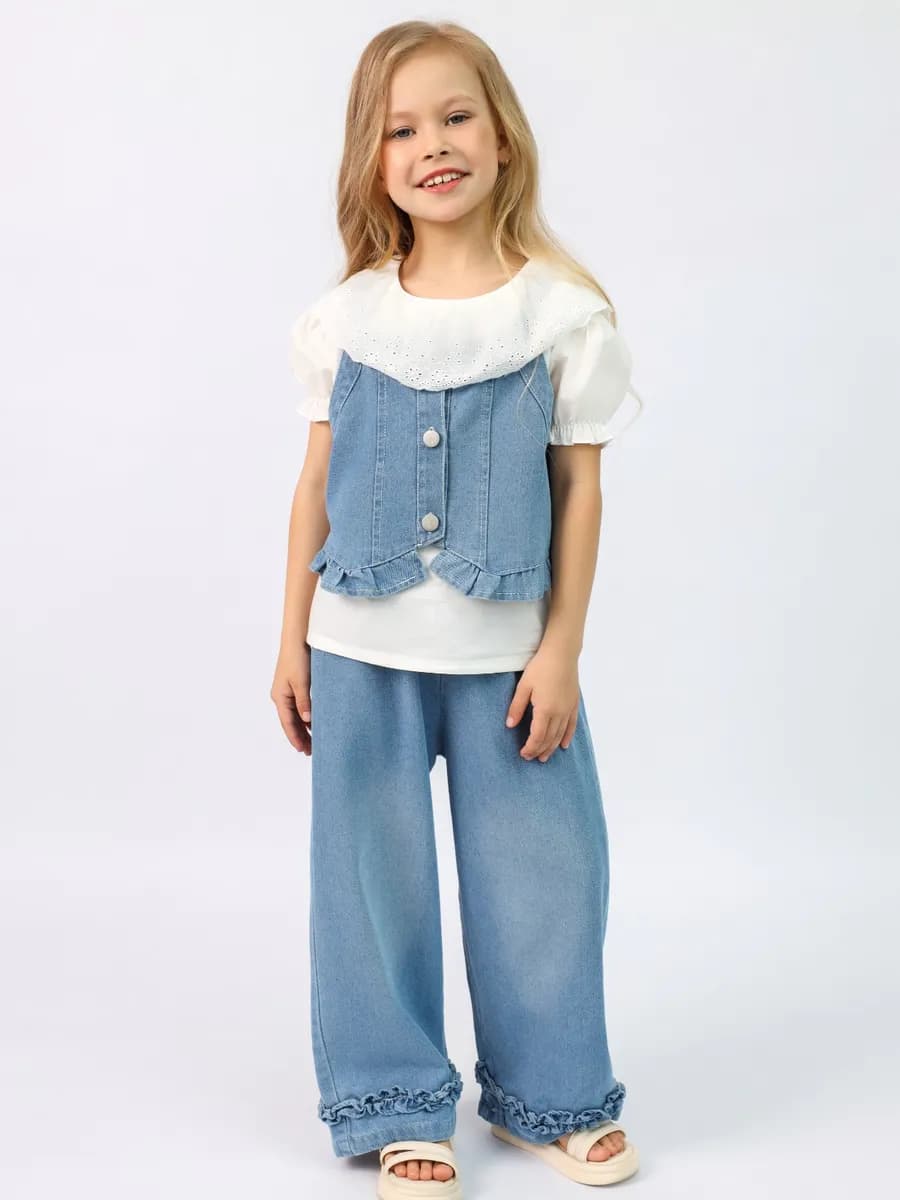 Джинсовый костюм с блузкой и брюками