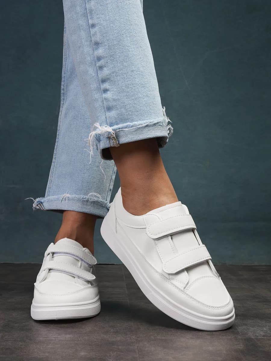 Кеды на липучках белые кожаные