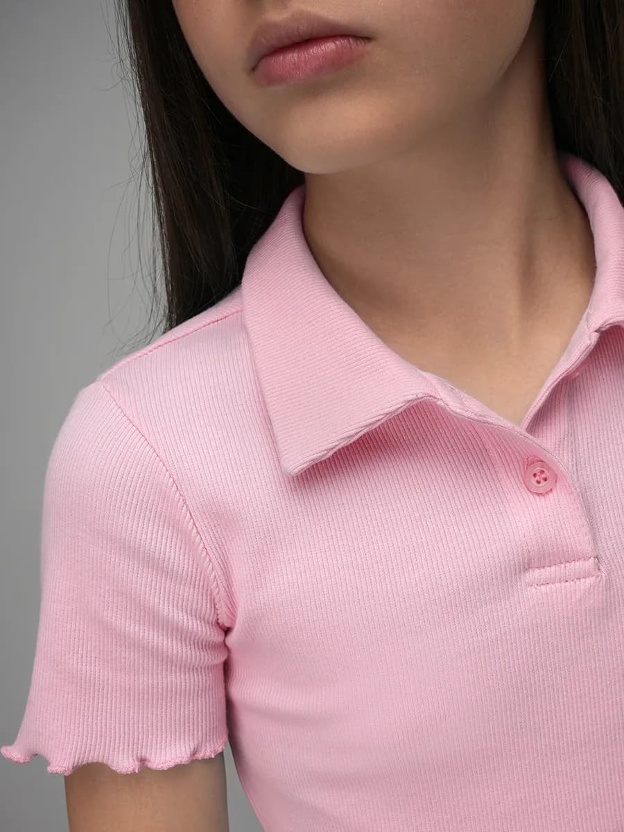 Блузка-поло школьная в рубчик детская