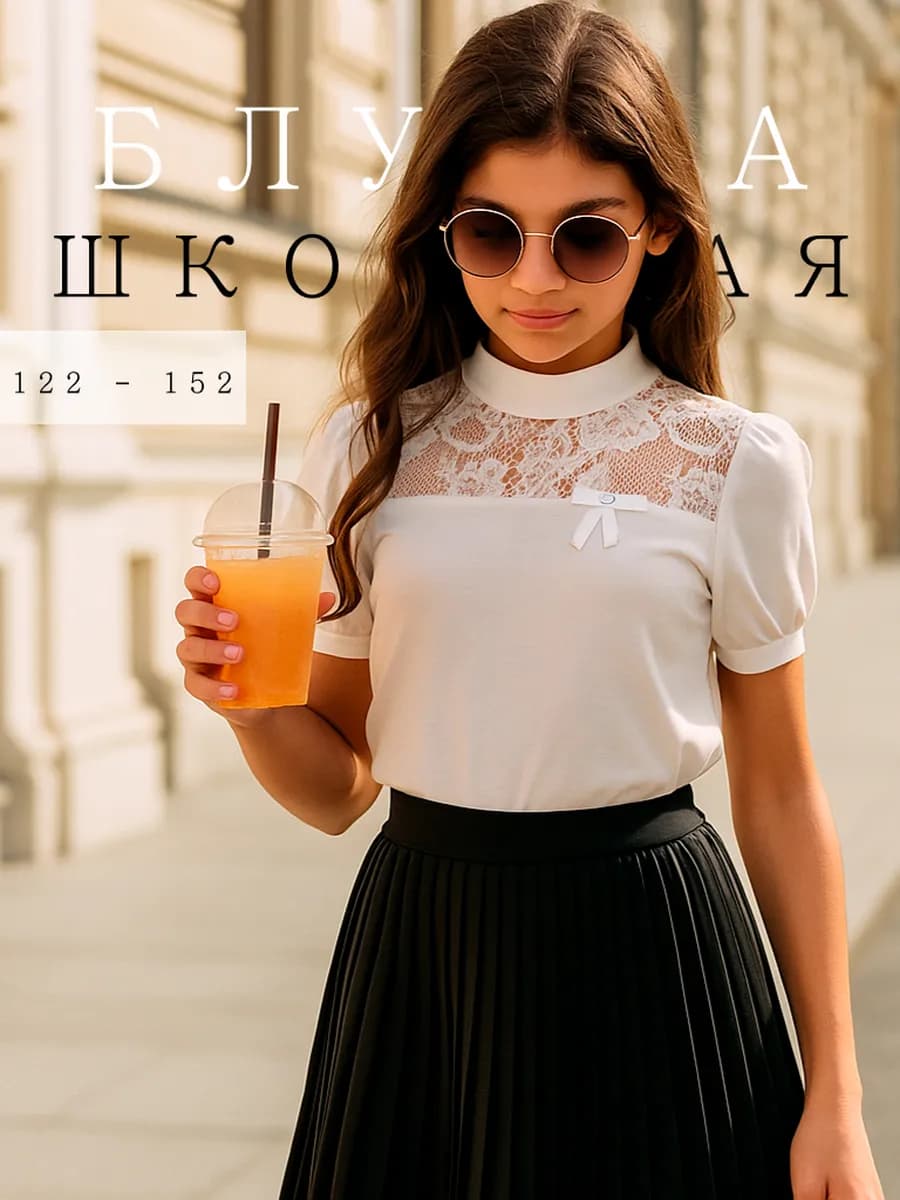 Блузка школьная для девочки с коротким рукавом