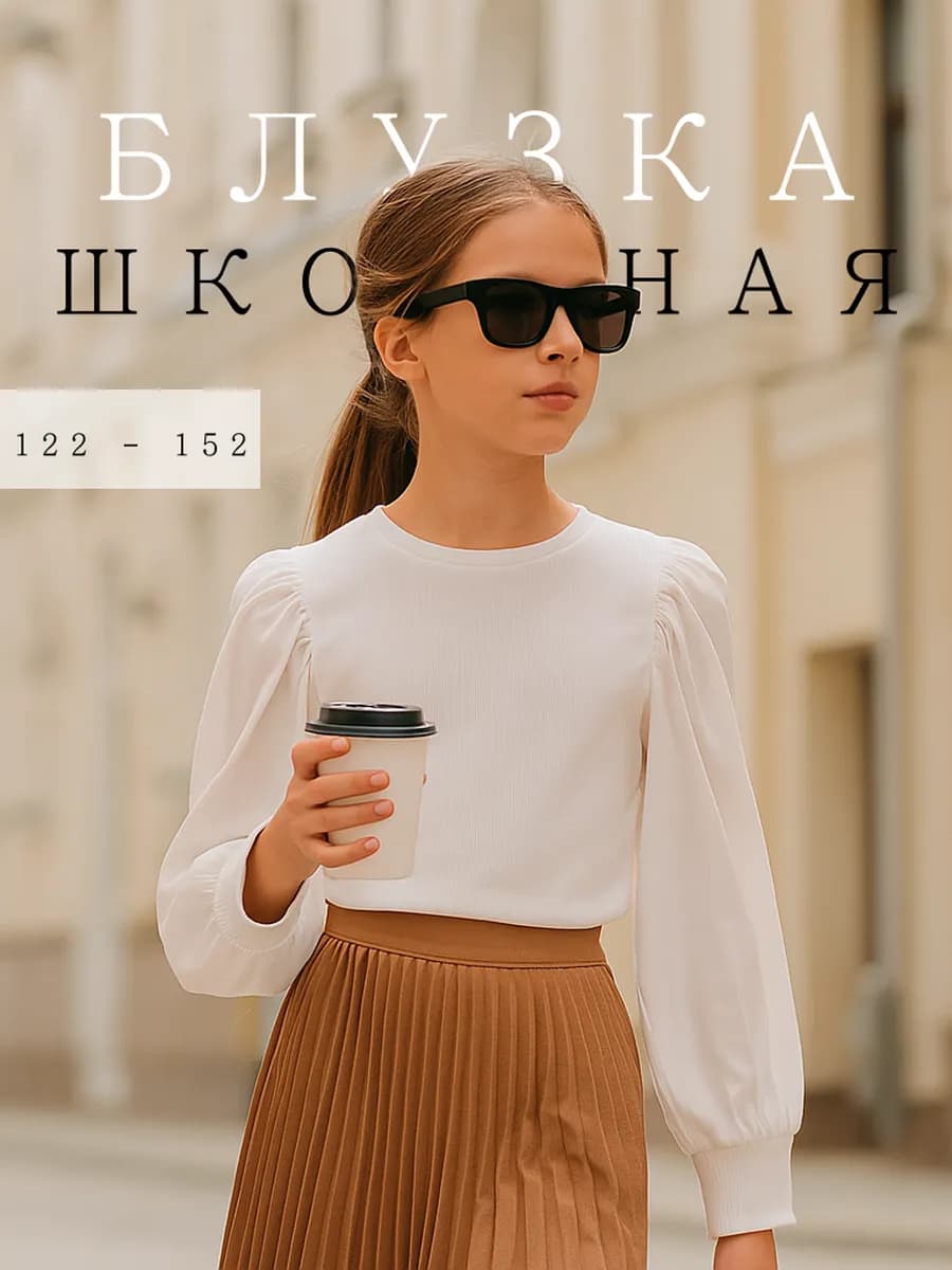 Блузка школьная для девочки с длинным рукавом