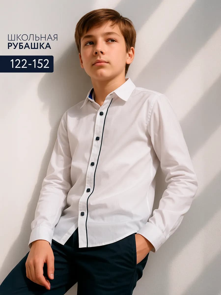 Рубашка для мальчика с длинным рукавом белая - фото 1