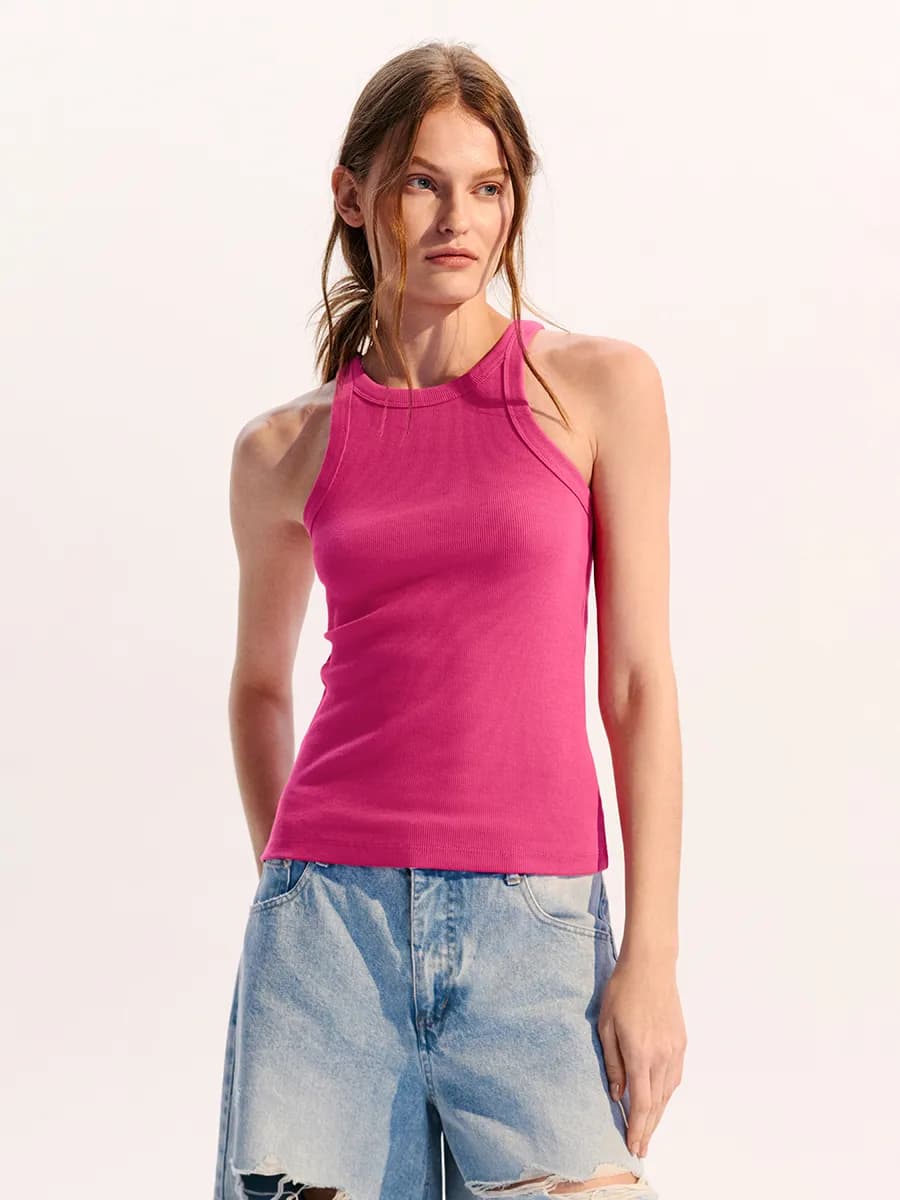 Базовая майка топ в рубчик облегающая