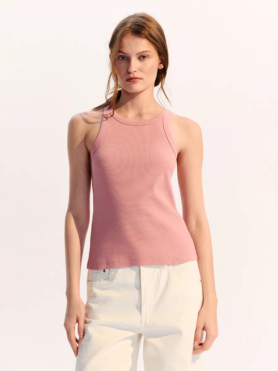 Базовая майка топ в рубчик облегающая - фото 1