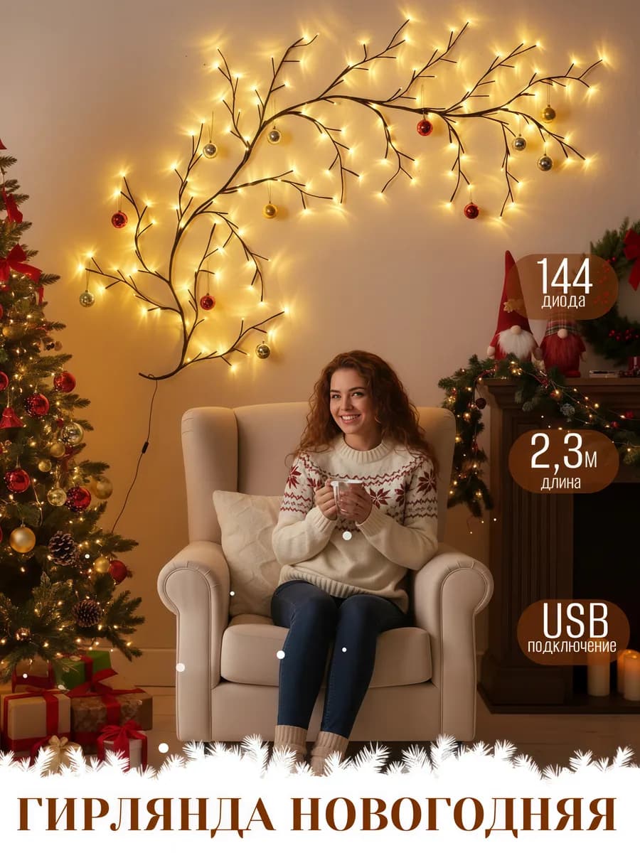 Гирлянда новогодняя рождественская светодиодная настенная