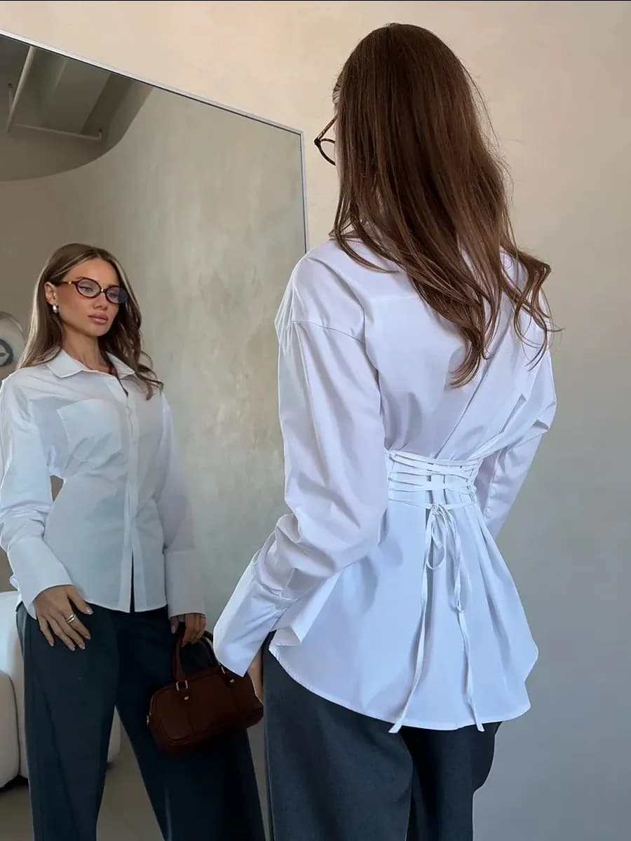 Рубашка оверсайз офисная приталенная с завязками