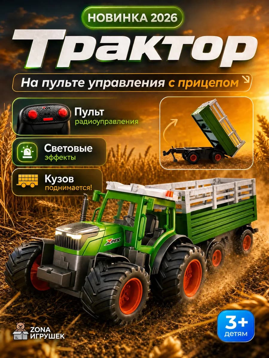 Трактор на радиоуправлении с прицепом