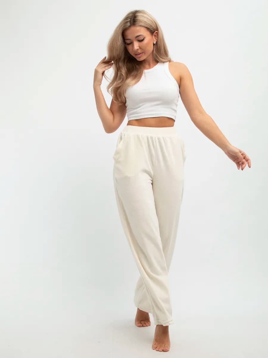 Штаны домашние теплые махровые велюровые хлопок - фото 1