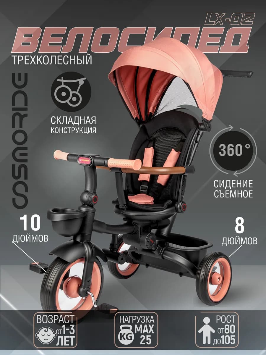 Велосипед трехколесный детский коляска с родительской ручкой