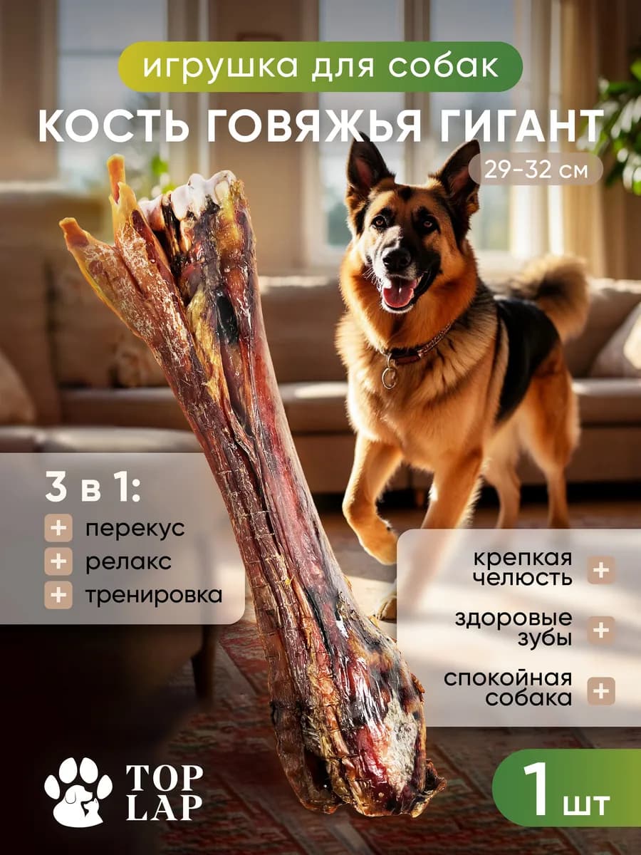 Игрушка для собак натуральная - говяжья кость большая