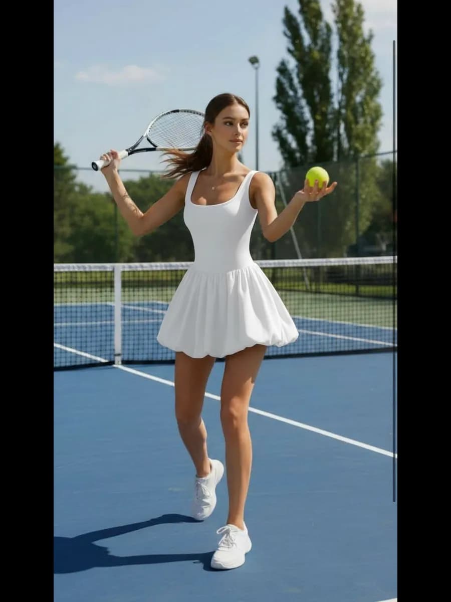 Комбинезон спортивный с юбкой баллон и шортами для фитнеса