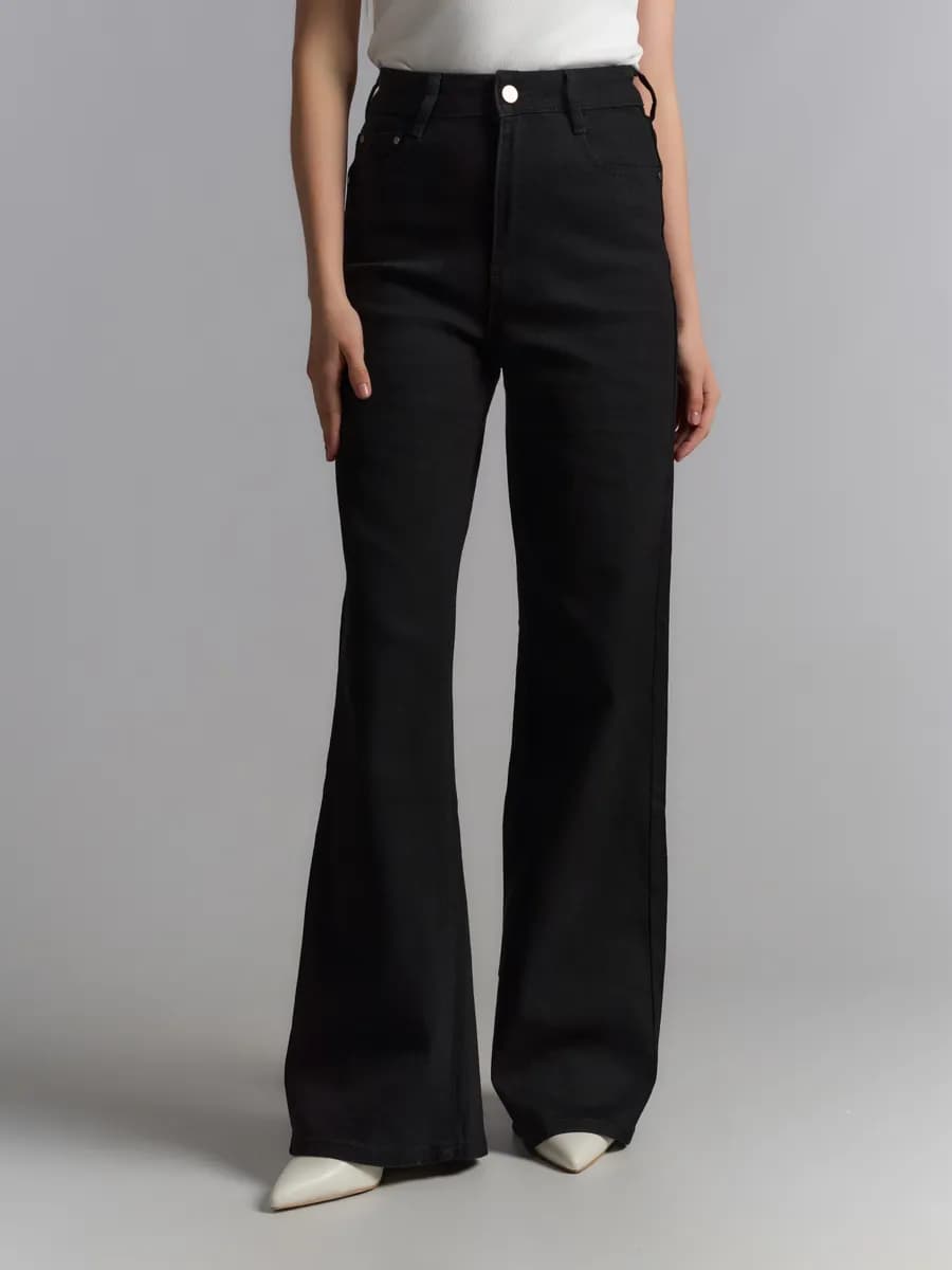 Джинсы широкие прямые с высокой посадкой палаццо