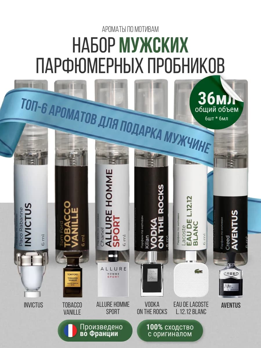 Духи набор пробников стойкие шлейфовые 6шт по 6 мл