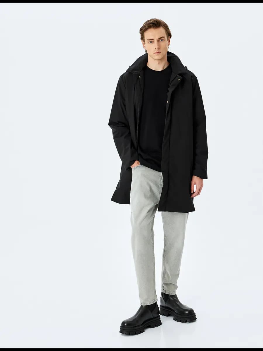 Длинная куртка Slim Fit со съемным капюшоном
