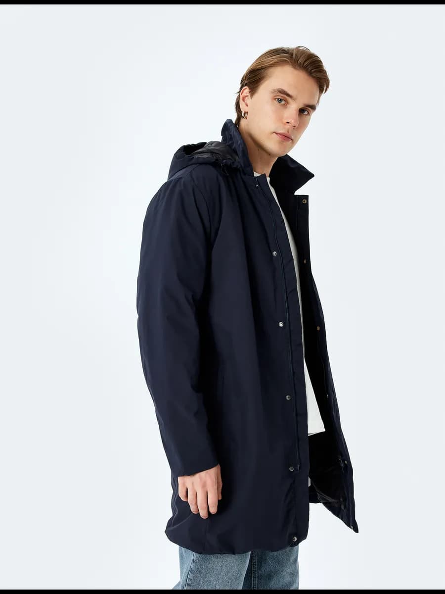 Длинная куртка Slim Fit со съемным капюшоном