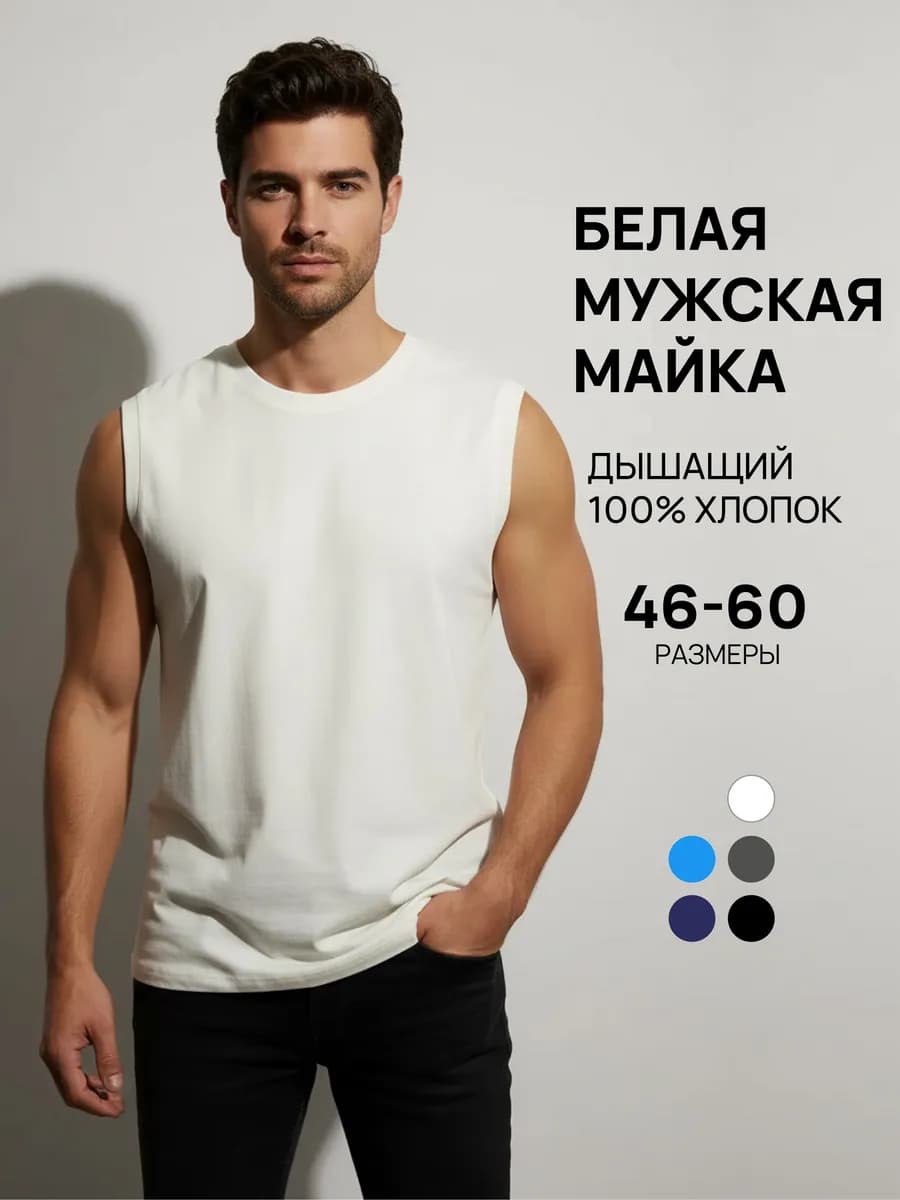 Майка спортивная широкое плечо хлопок