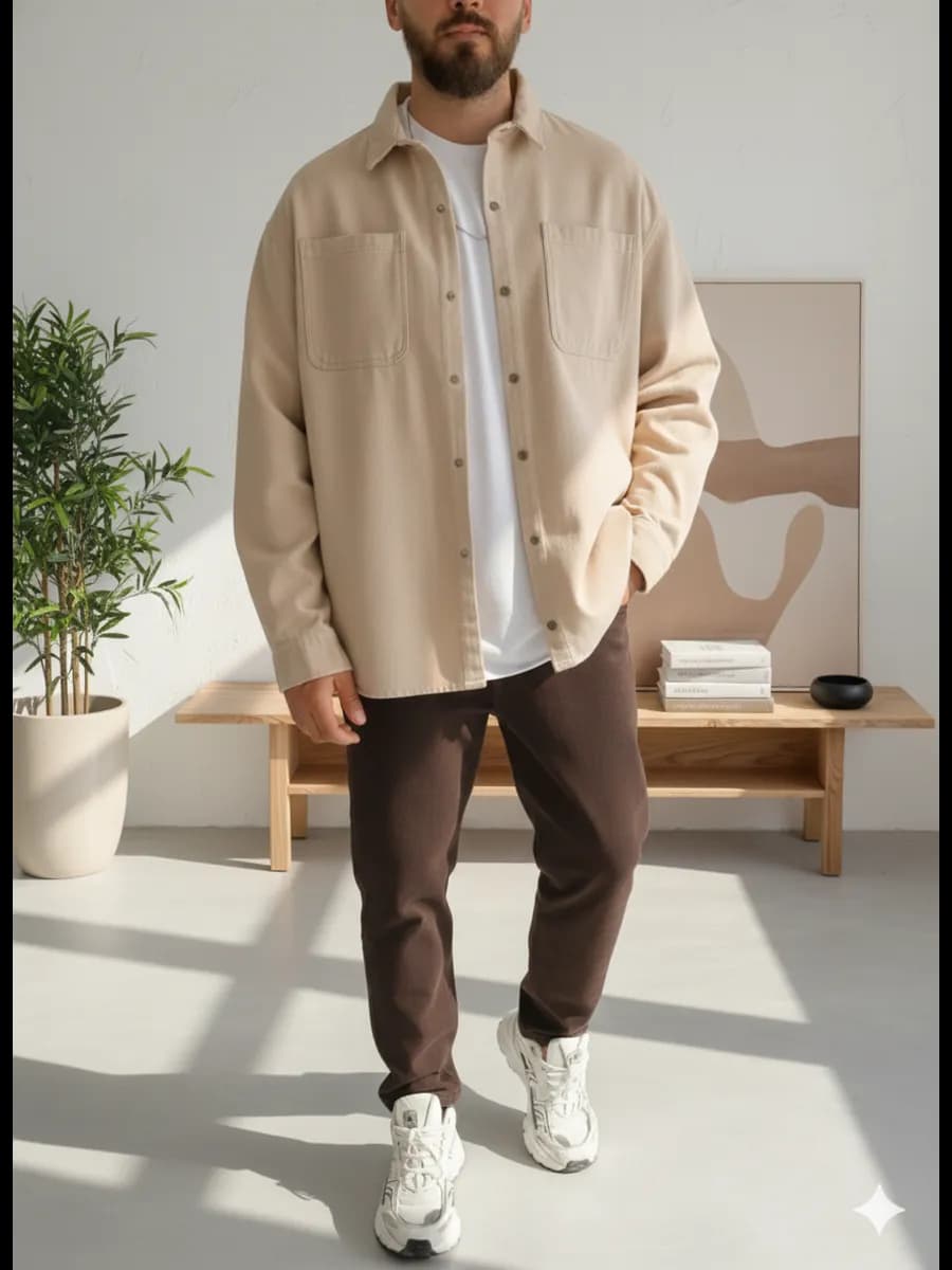 Теплая рубашка оверсайз с длинным рукавом - фото 1