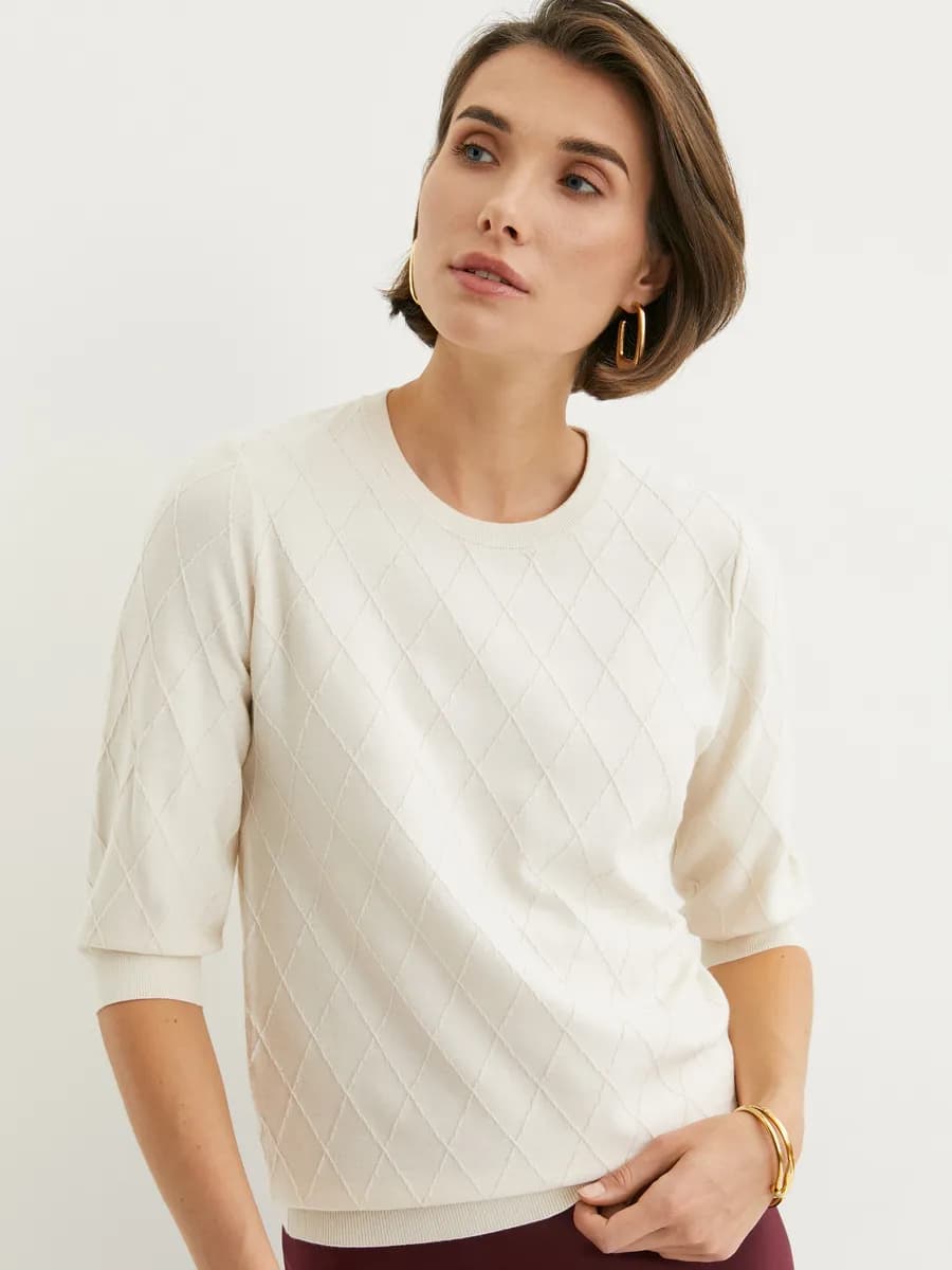 Джемпер женский с рукавом три четверти нарядный вязаный - фото 1