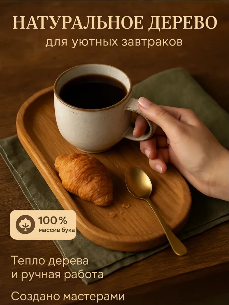 Поднос под кофе маленький деревянный