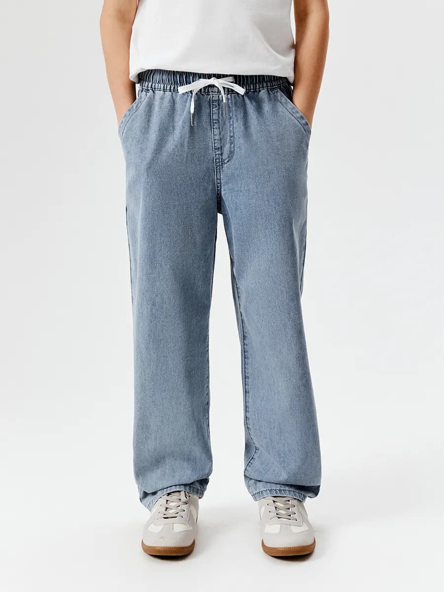 Джинсы джоггеры прямые летние на резинке