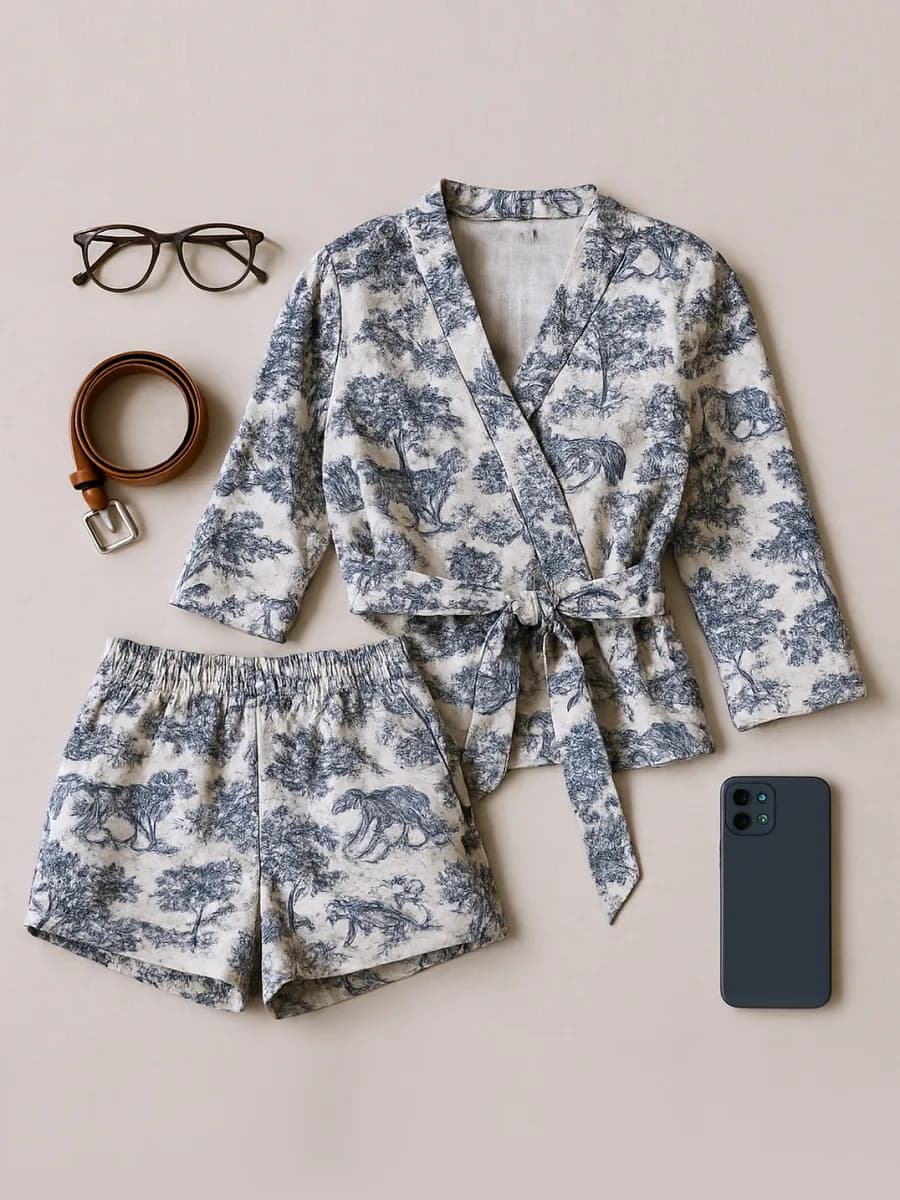 Пижама муслиновая кимоно с шортами