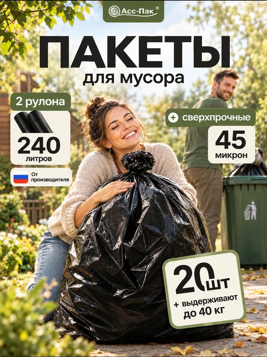 Пакеты для мусора 240 литров 20 шт плотные
