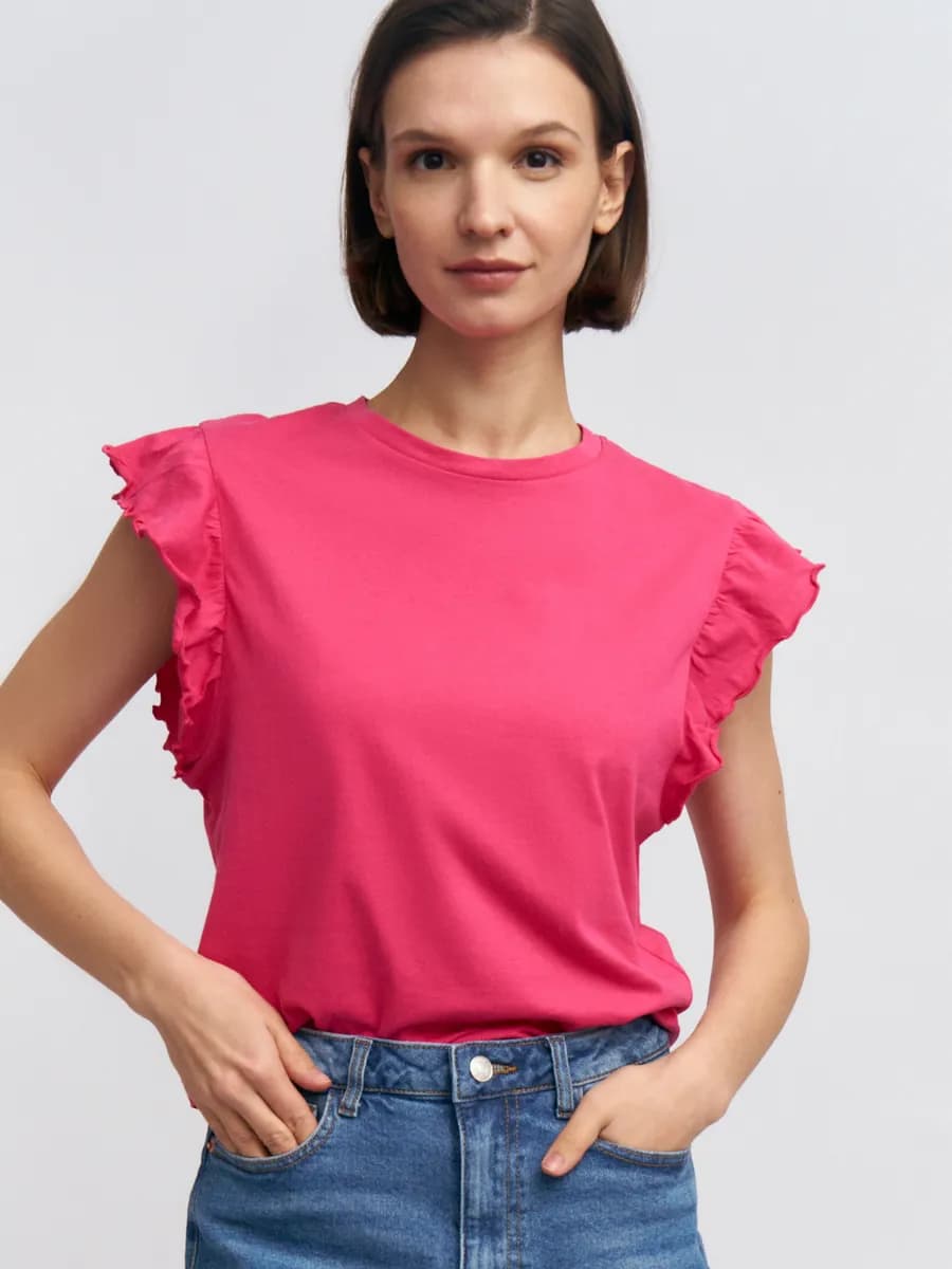 Женский топ с рукавами-воланами хлопок