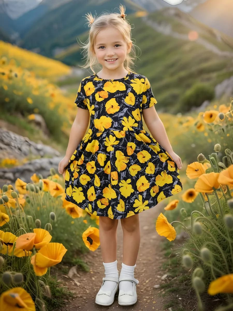 Платье в садик с коротким рукавом - фото 1