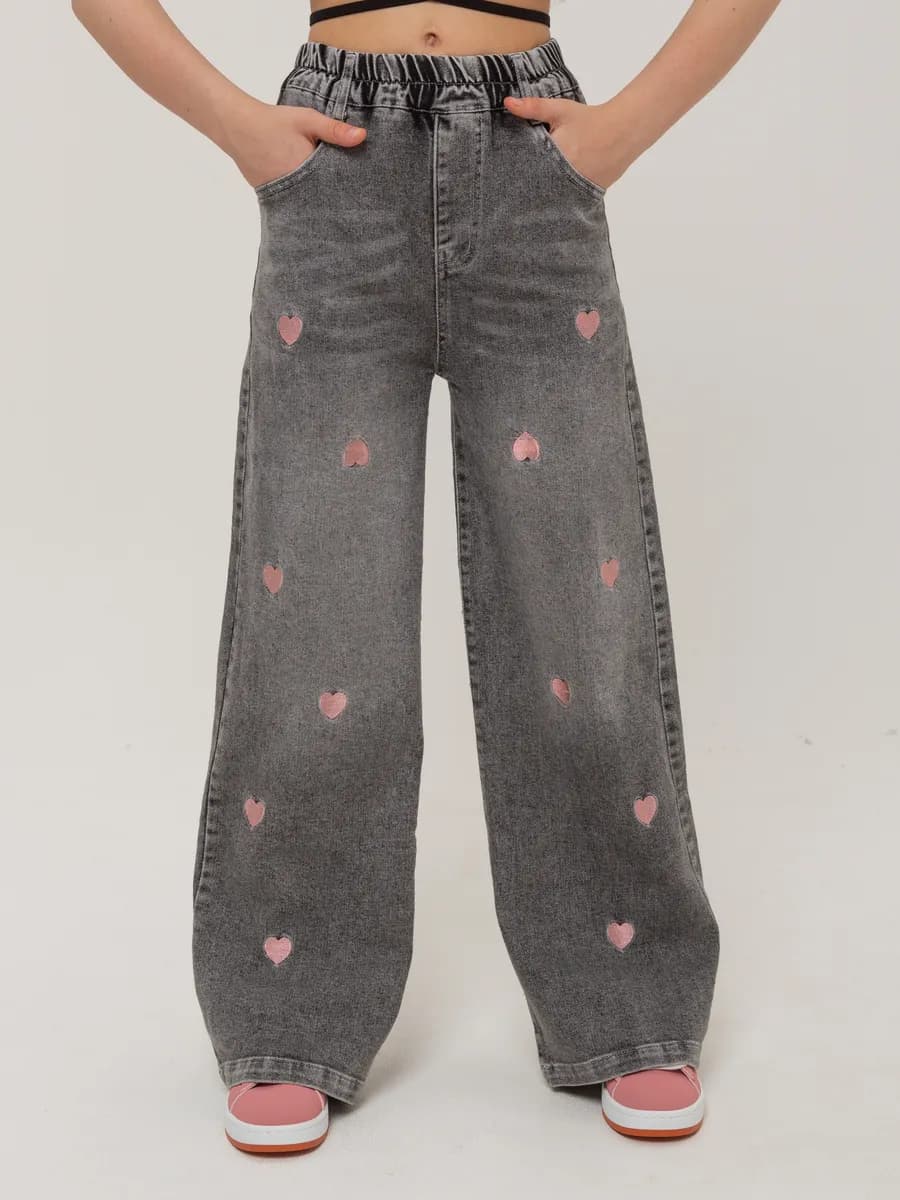 Джинсы широкие клеш на резинке