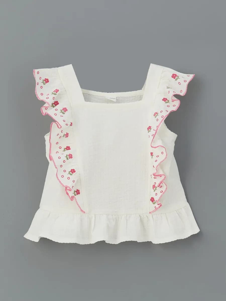 Футболка для девочек с квадратным вырезом и оборками