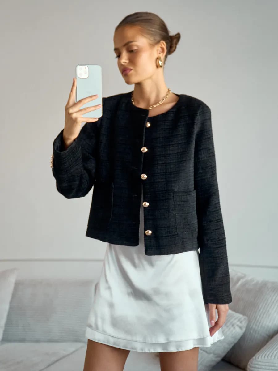 Пиджак твидовый укороченный жакет