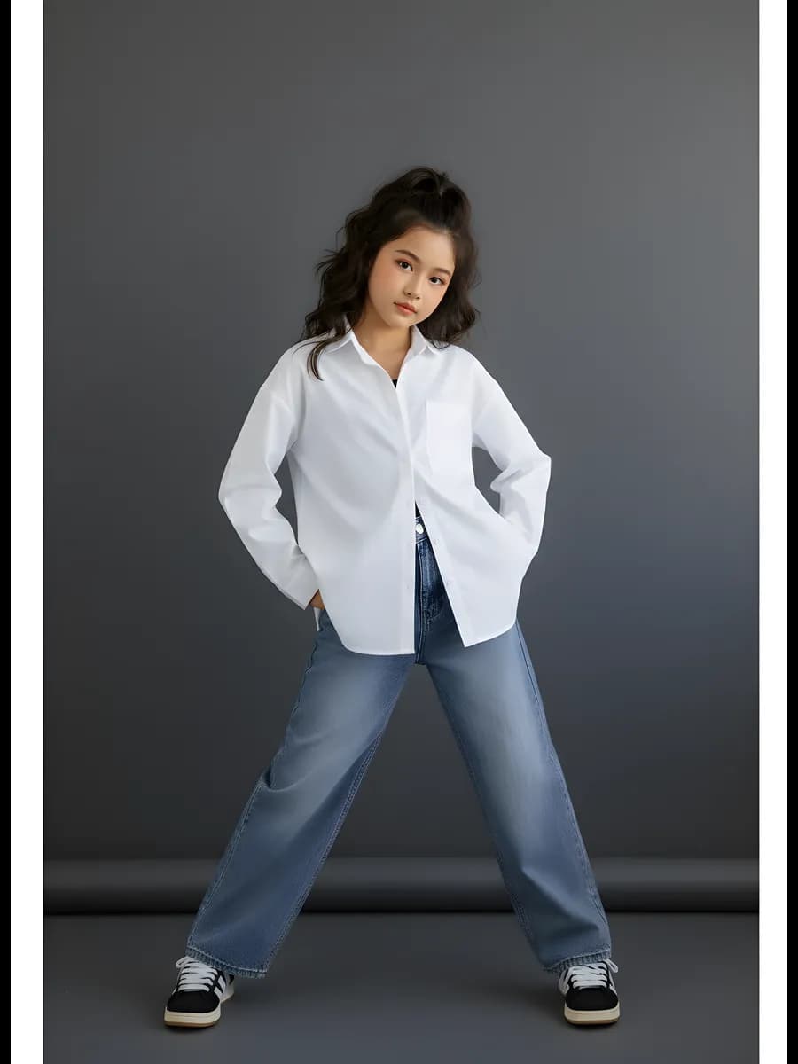 Блузка школьная рубашка с длинным рукавом оверсайз