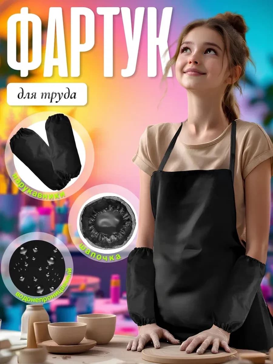 Фартук школьный для труда для мальчика и девочки черный