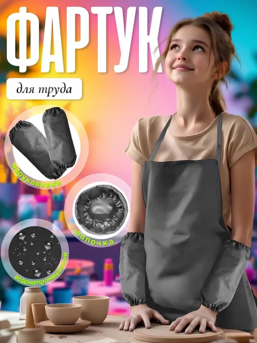 Фартук школьный для труда для мальчика и девочки серый