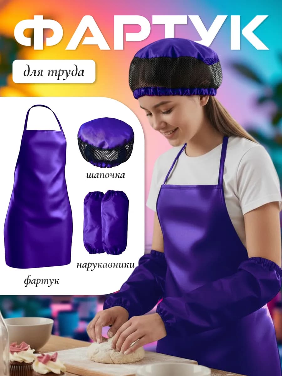 Фартук школьный для труда для мальчика и девочки фиолетовый