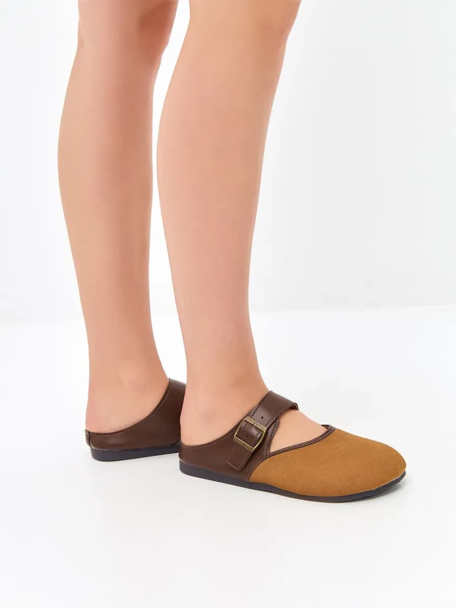 Сабо летние замшевые мюли без каблука с закрытым носом