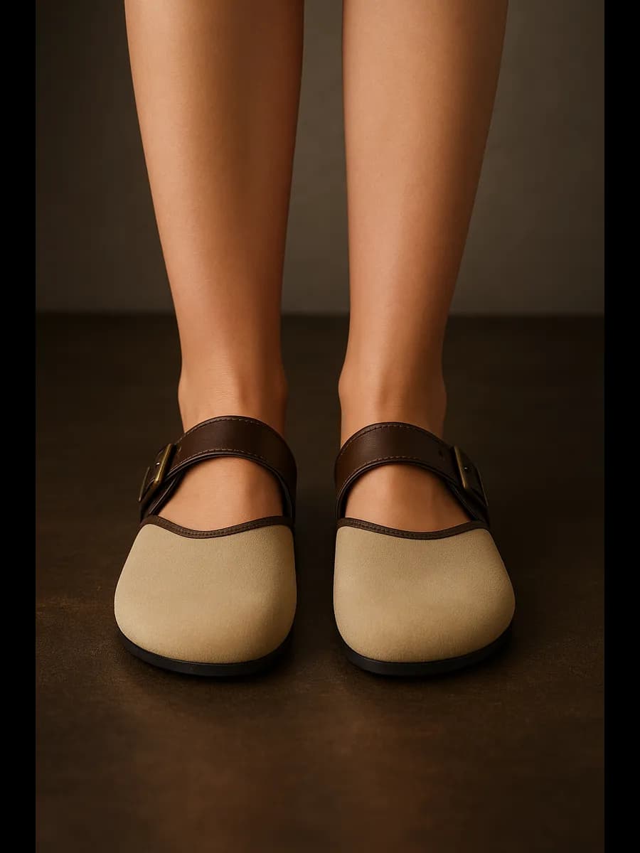 Сабо замшевые мюли без каблука с закрытым носом