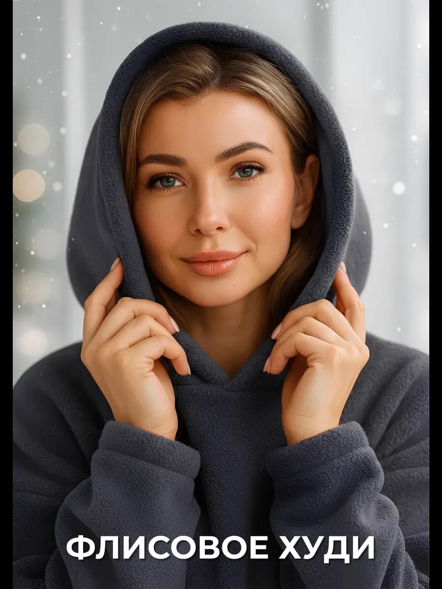 Худи теплое флисовое с капюшоном оверсайз
