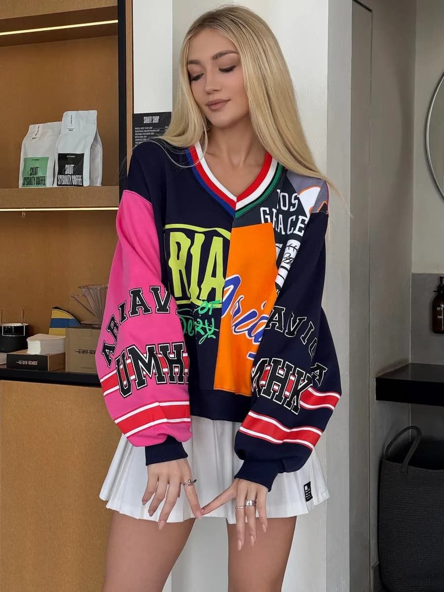 Свитшот оверсайз без начеса, толстовка с принтом