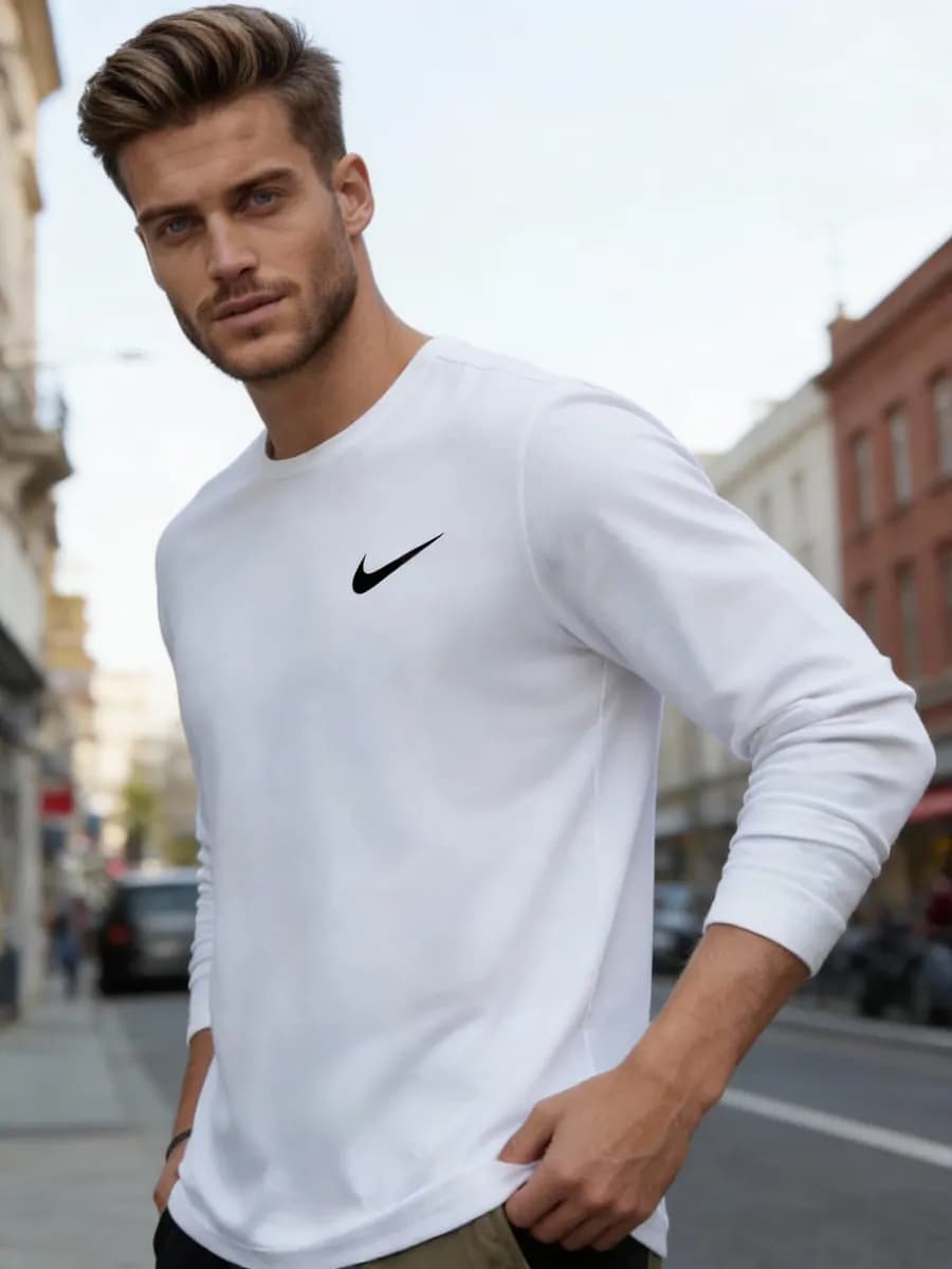 Лонгслив белый с длинным рукавом - фото 1