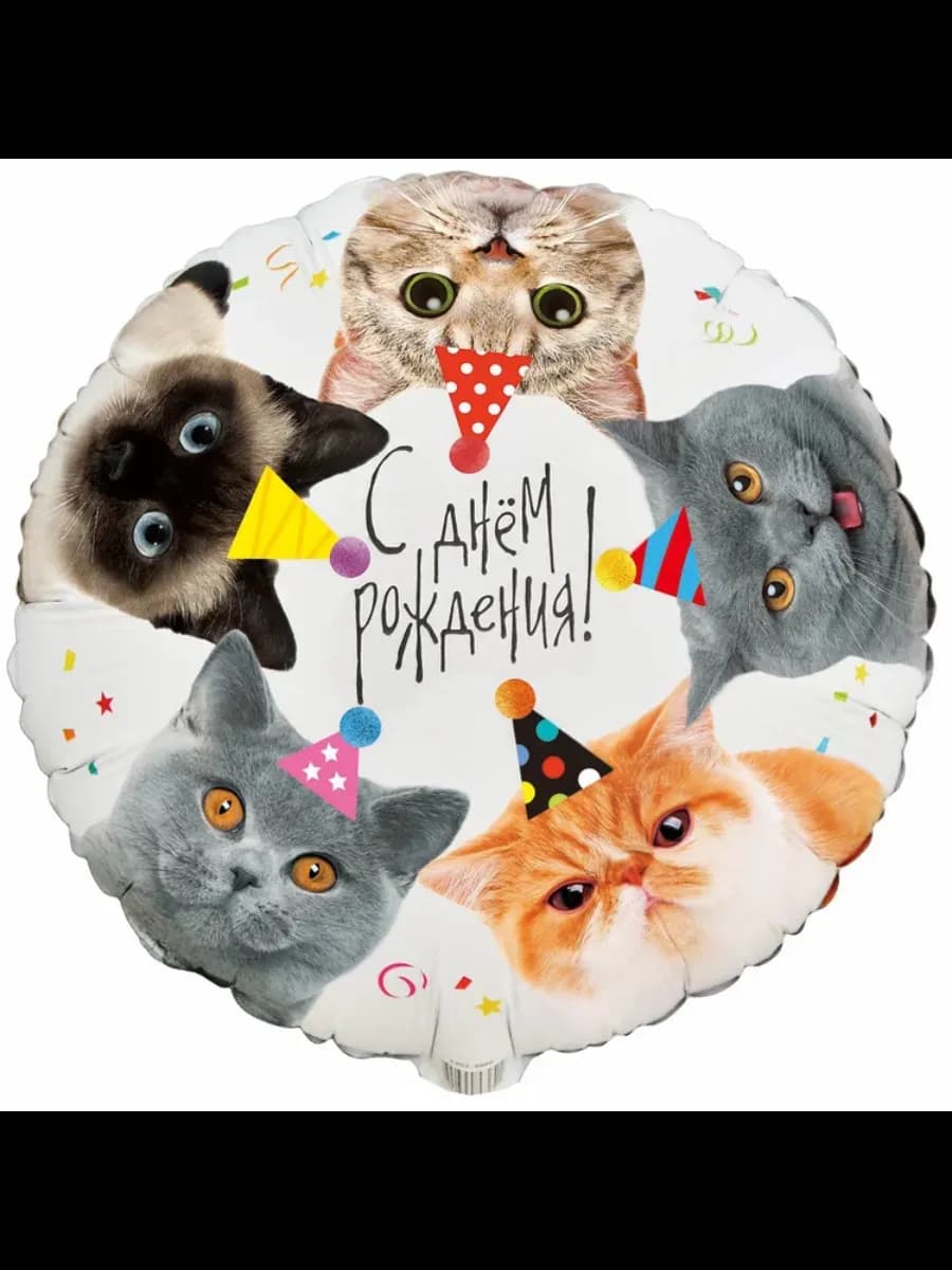 Фольгированный шар Котики "С Днём Рождения" 45 см